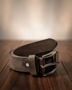 FAUMA Dark Brown Pebbled Leather Belt with Double-Prong Buckle