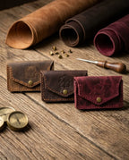 FAUMA Burgundy Pebbled Leather Envelope Card Wallet