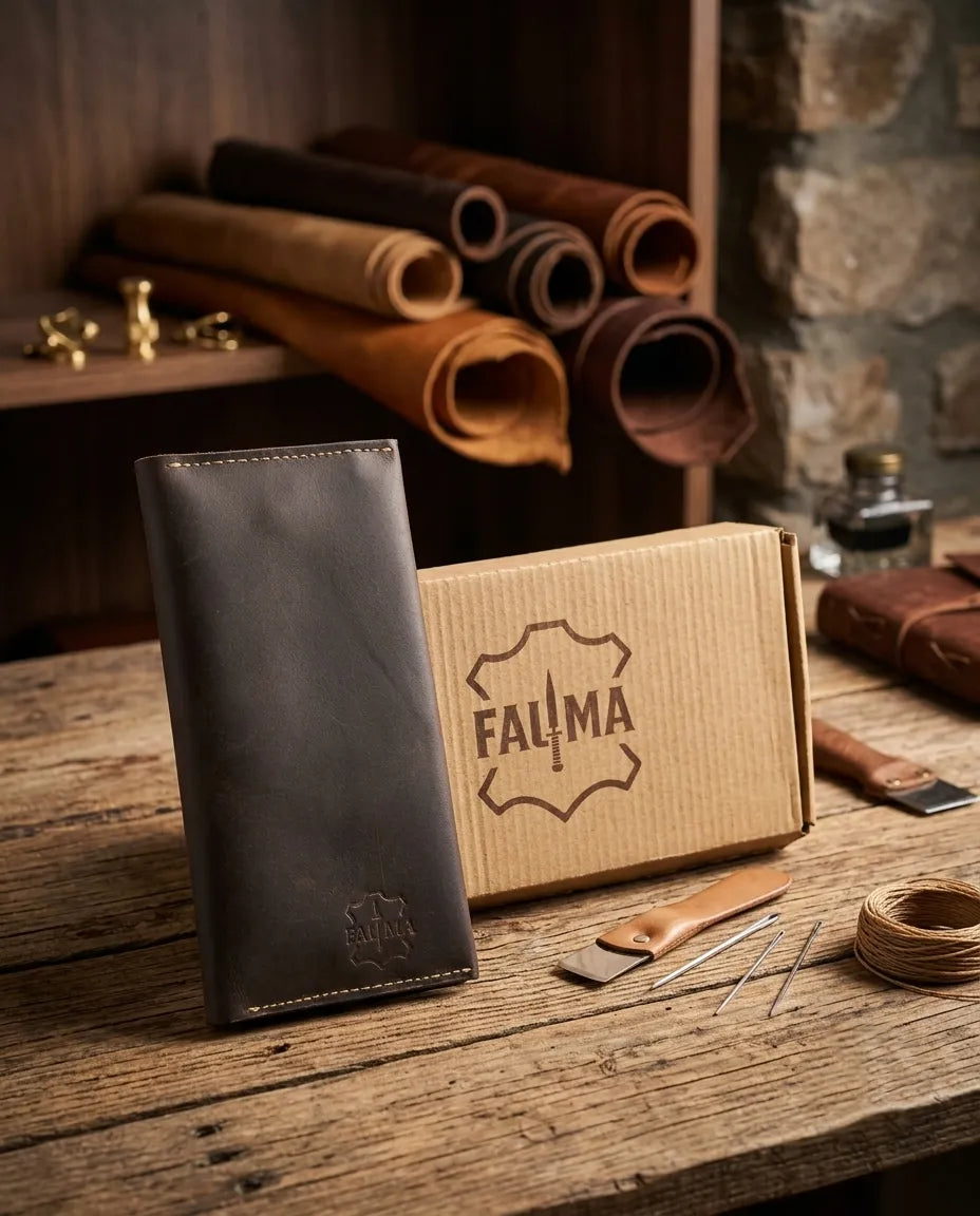 FAUMA Classic Brown Leather Long Bifold Wallet