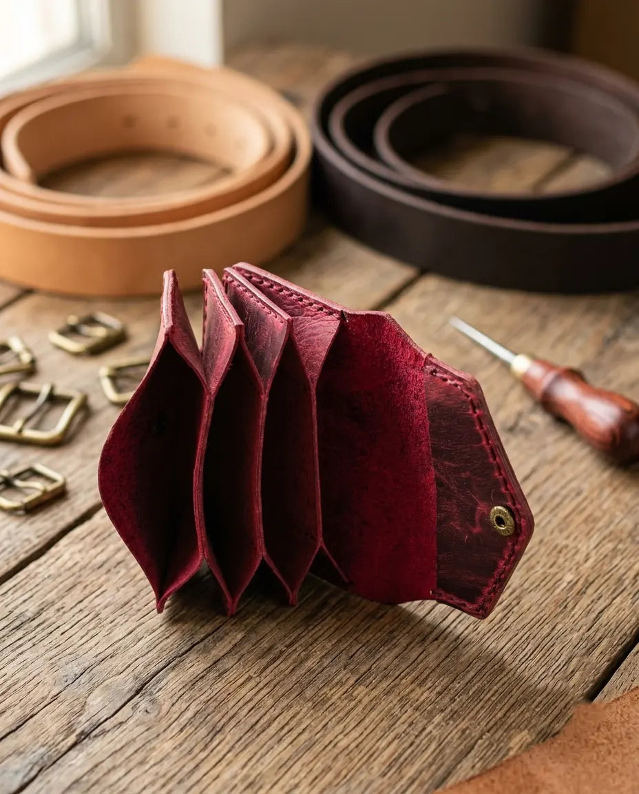 FAUMA Burgundy Pebbled Leather Envelope Card Wallet
