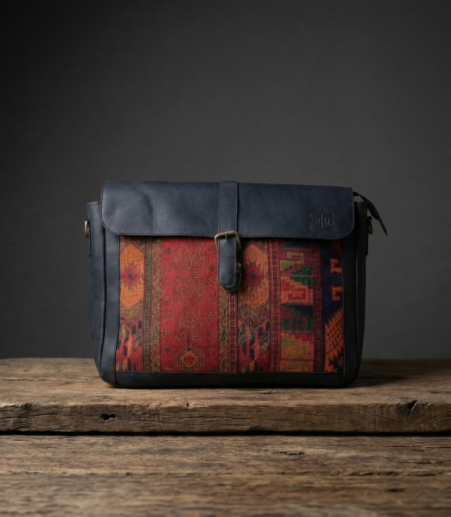 Handcrafted Heritage Leather Messenger Bag | Artisan Woven Front with Multiple Utility Pockets | Premium Crossbody Satchel for Travel & Work