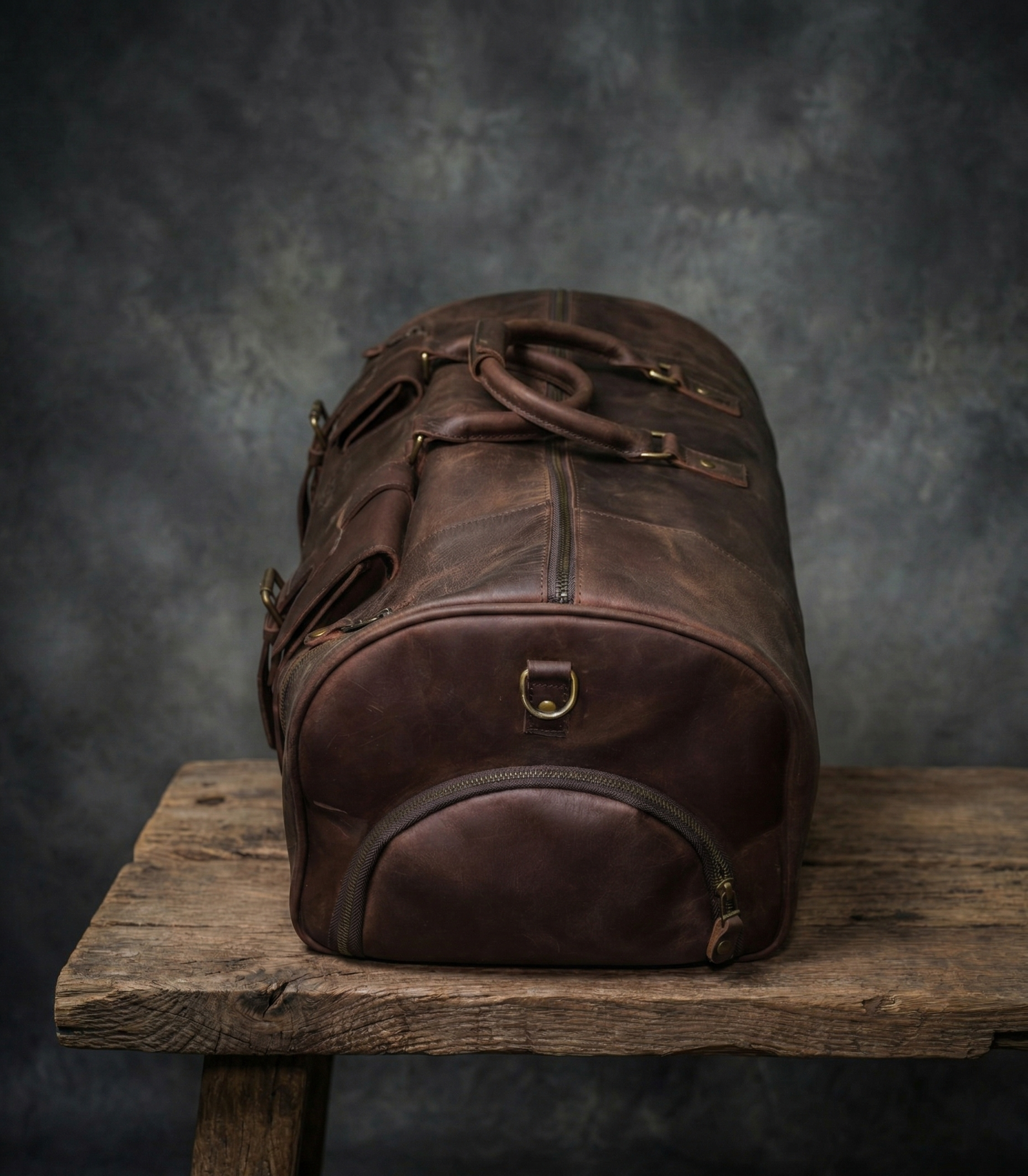 Premium Handcrafted Genuine Leather Duffel Bag - Large Travel Carry-on Gym Bag (Brown)