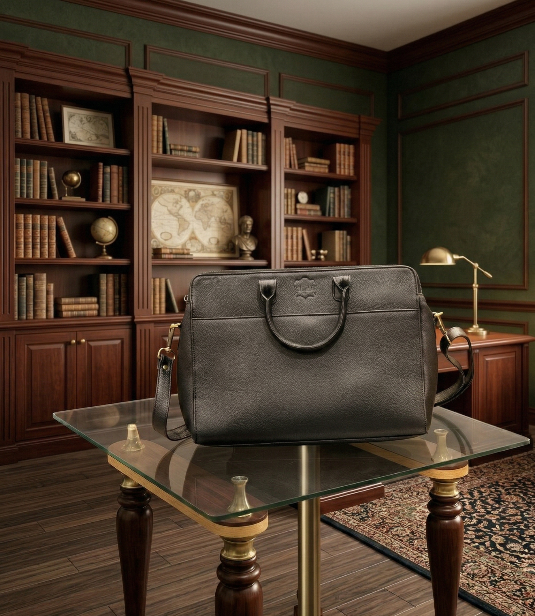 Premium Unisex Genuine Leather Briefcase - Slim Laptop Messenger Bag & Business Professional Crossbody Shoulder Bag (Black)