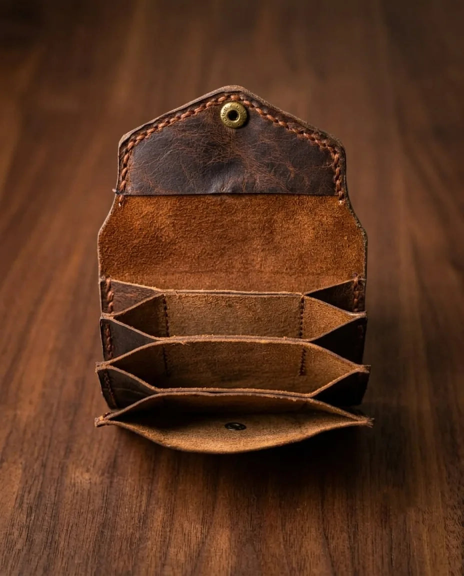 FAUMA Burgundy Pebbled Leather Envelope Card Wallet