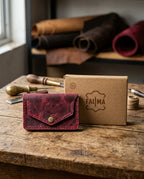 FAUMA Burgundy Pebbled Leather Envelope Card Wallet