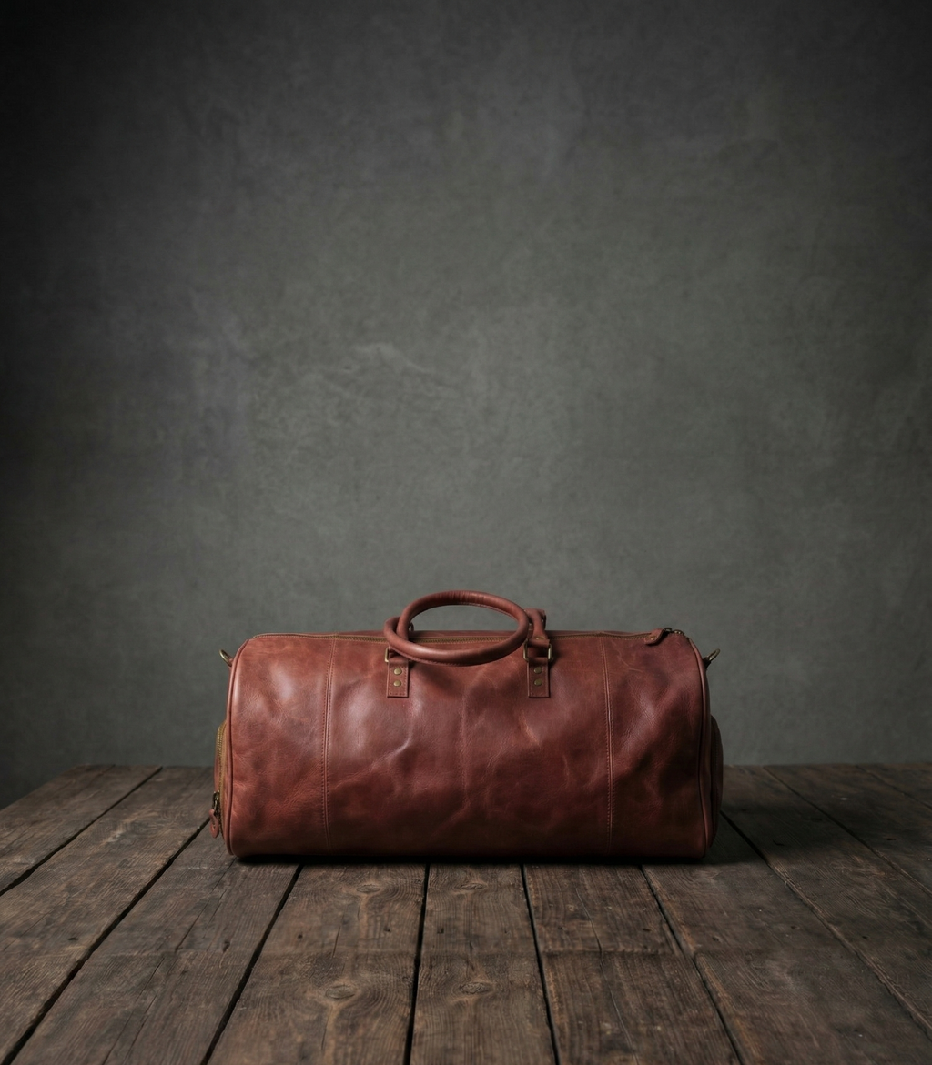 Premium Handcrafted Genuine Leather Duffel Bag - Large Travel Carry-on Gym Bag (Brown)