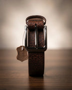 FAUMA Cognac Pebbled Leather Belt with Silver Buckle