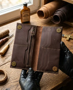 FAUMA Classic Brown Leather Long Bifold Wallet