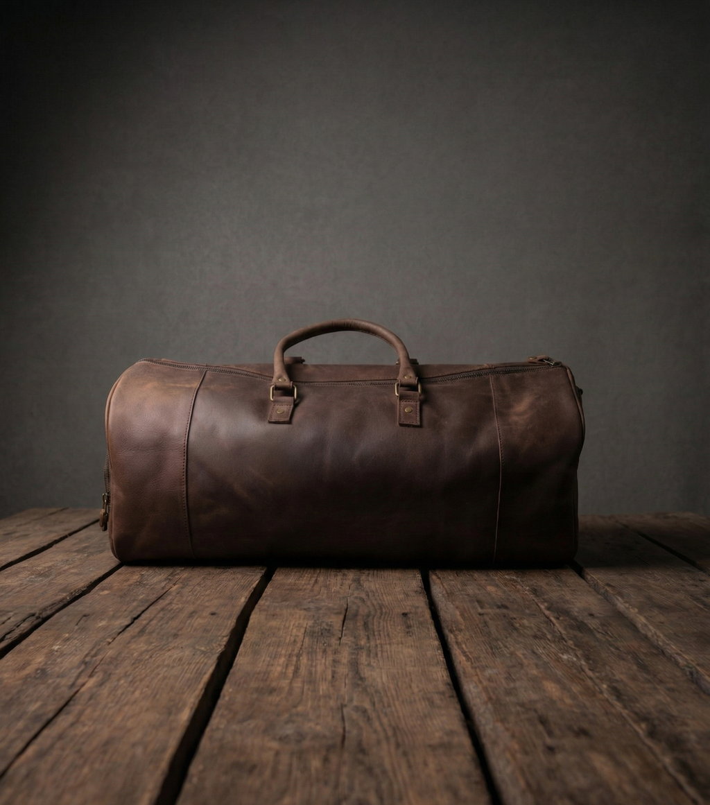 Premium Handcrafted Genuine Leather Duffel Bag - Large Travel Carry-on Gym Bag (Brown)