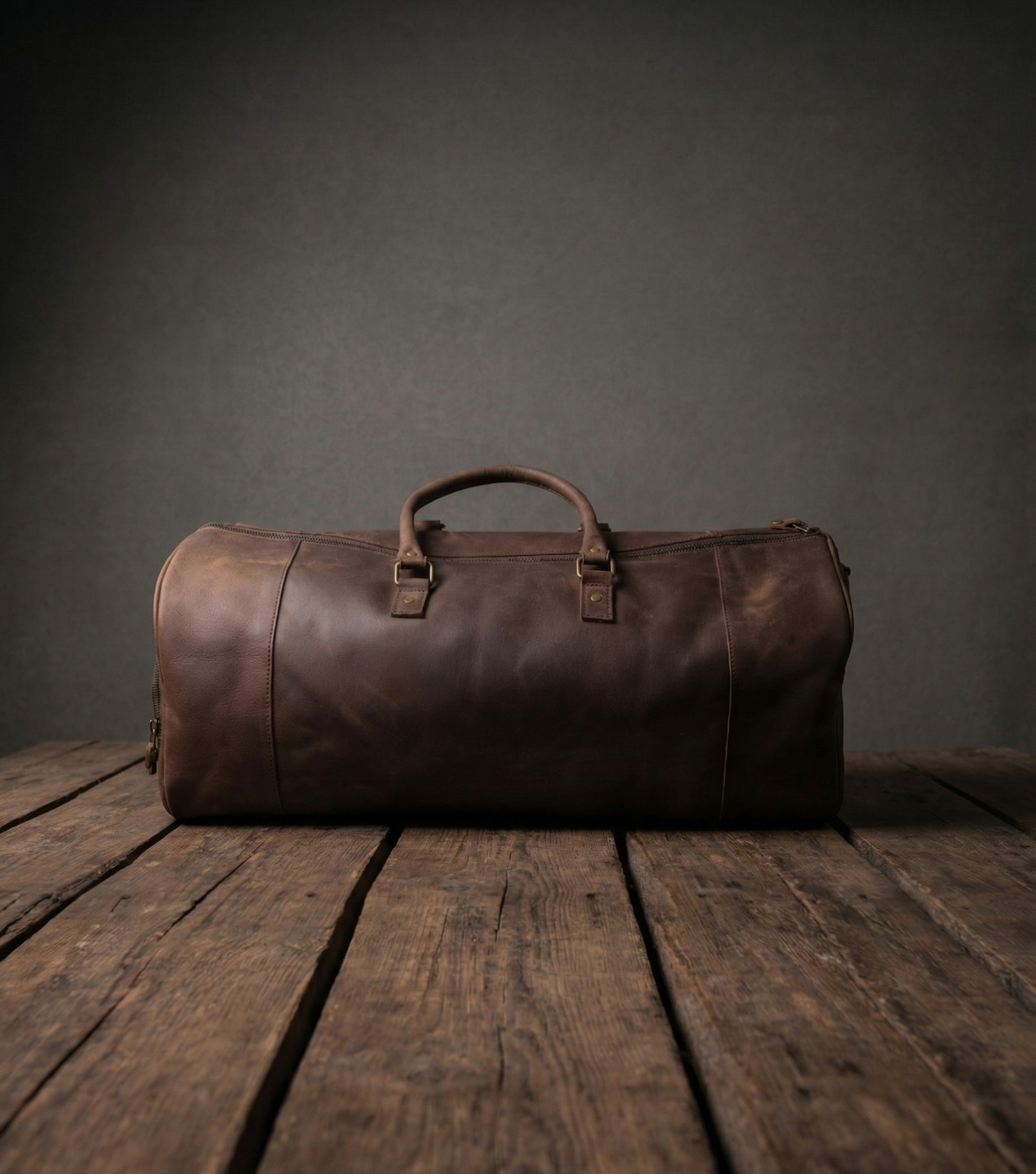 Premium Handcrafted Genuine Leather Duffel Bag - Large Travel Carry-on Gym Bag (Brown)