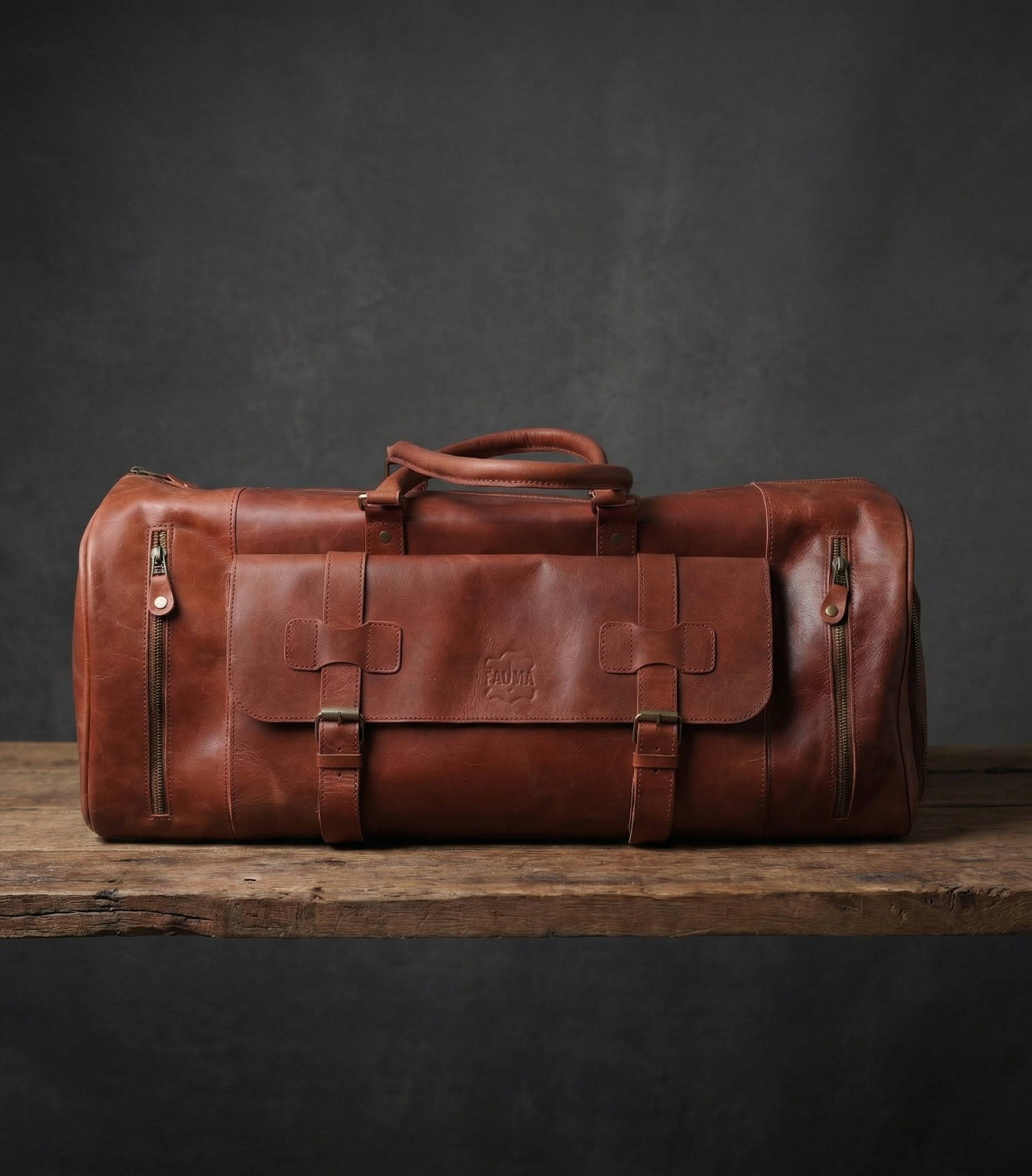 Premium Handcrafted Genuine Leather Duffel Bag - Large Travel Carry-on Gym Bag (Brown)