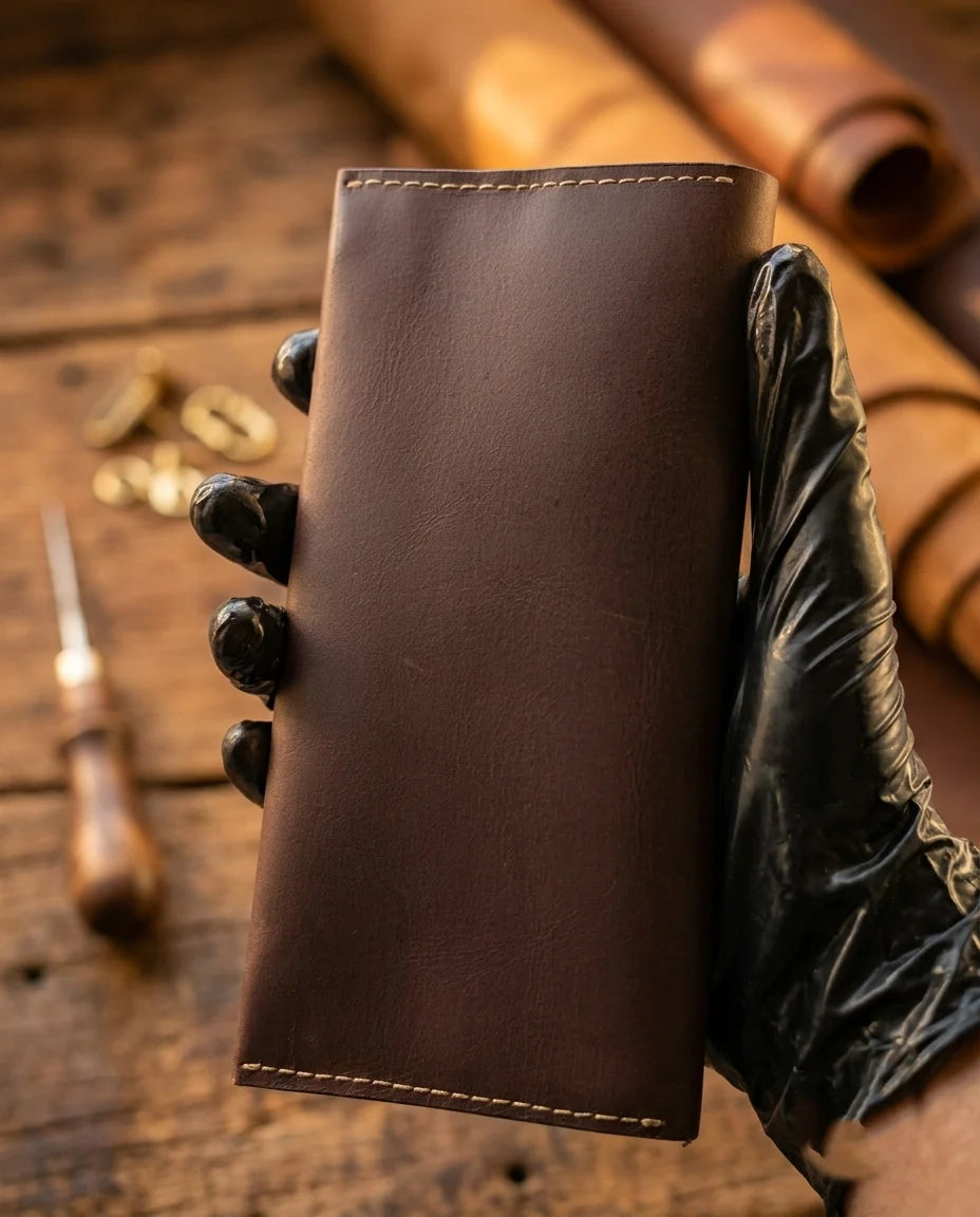 FAUMA Classic Brown Leather Long Bifold Wallet