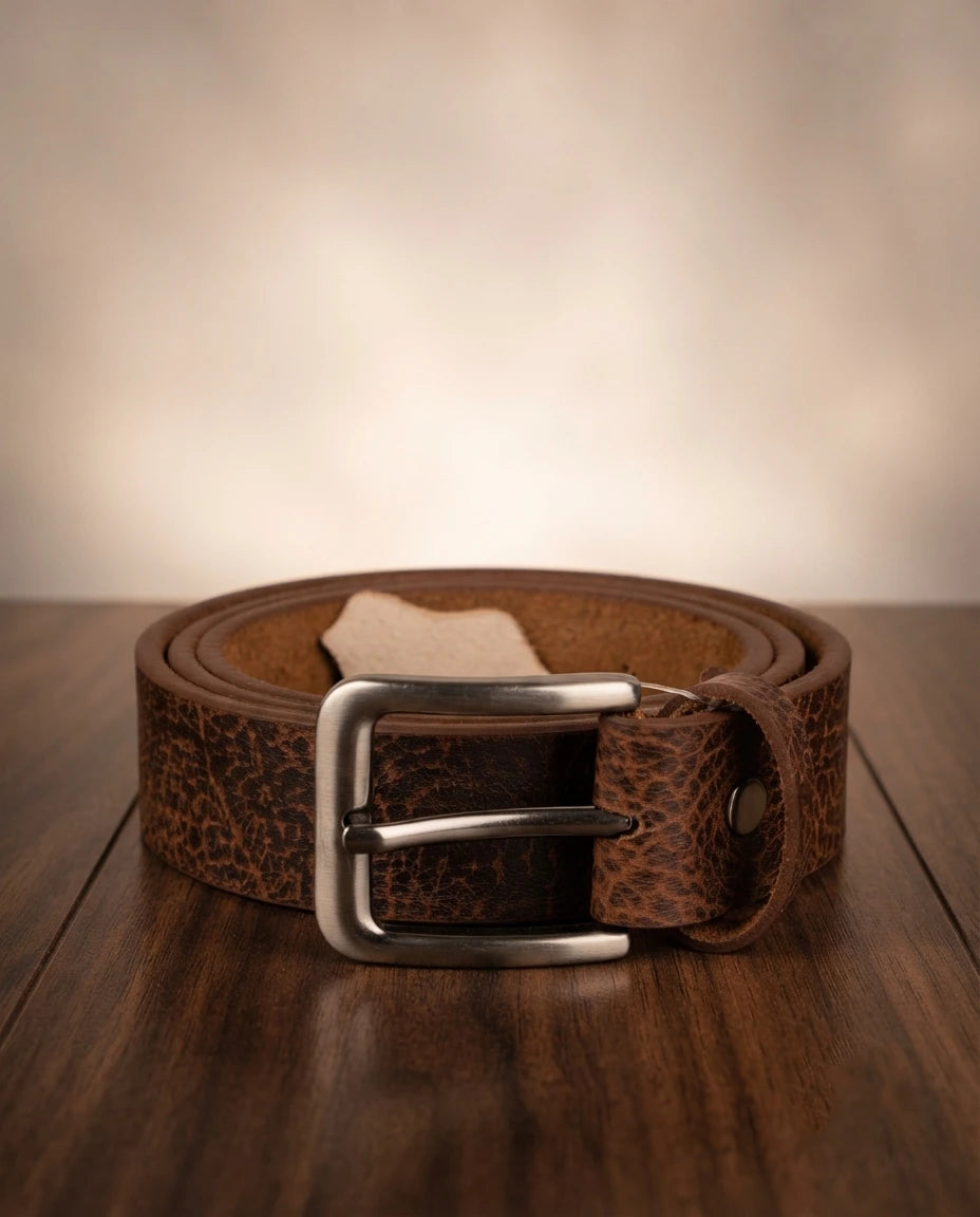 FAUMA Cognac Pebbled Leather Belt with Silver Buckle