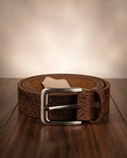 FAUMA Cognac Pebbled Leather Belt with Silver Buckle