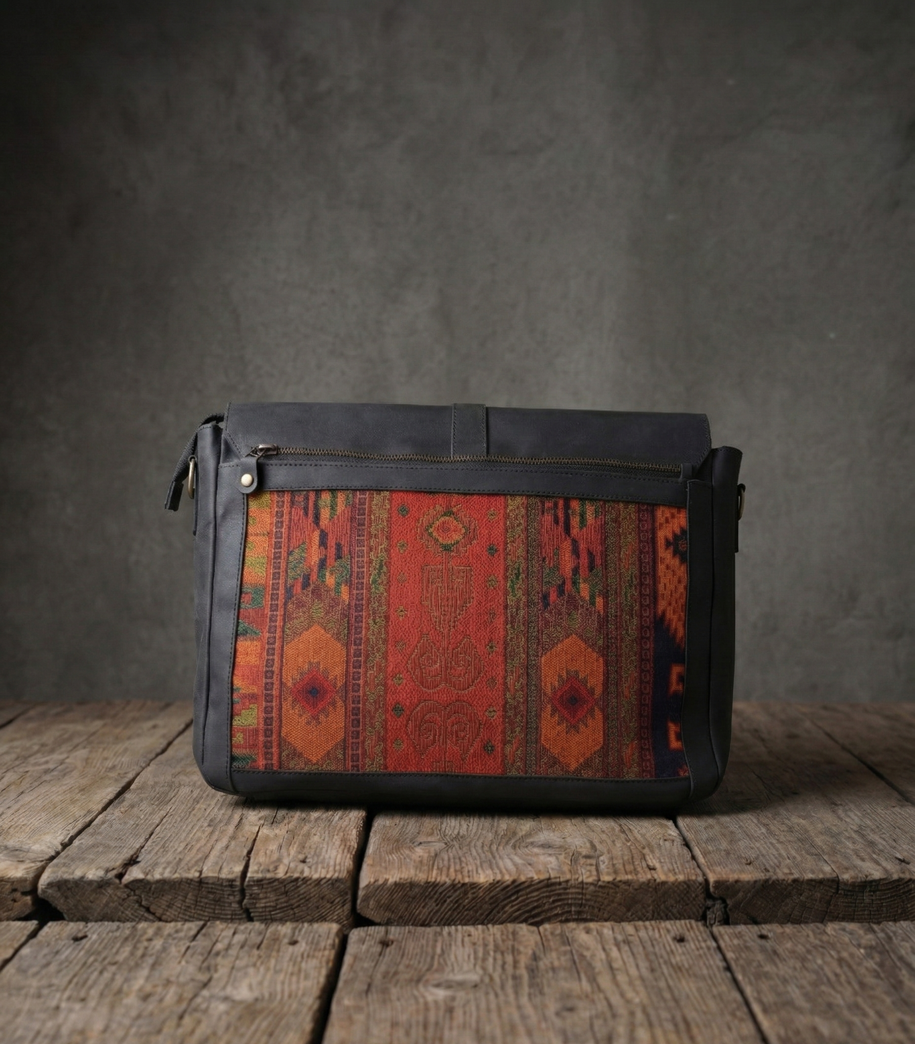 Handcrafted Heritage Leather Messenger Bag | Artisan Woven Front with Multiple Utility Pockets | Premium Crossbody Satchel for Travel & Work