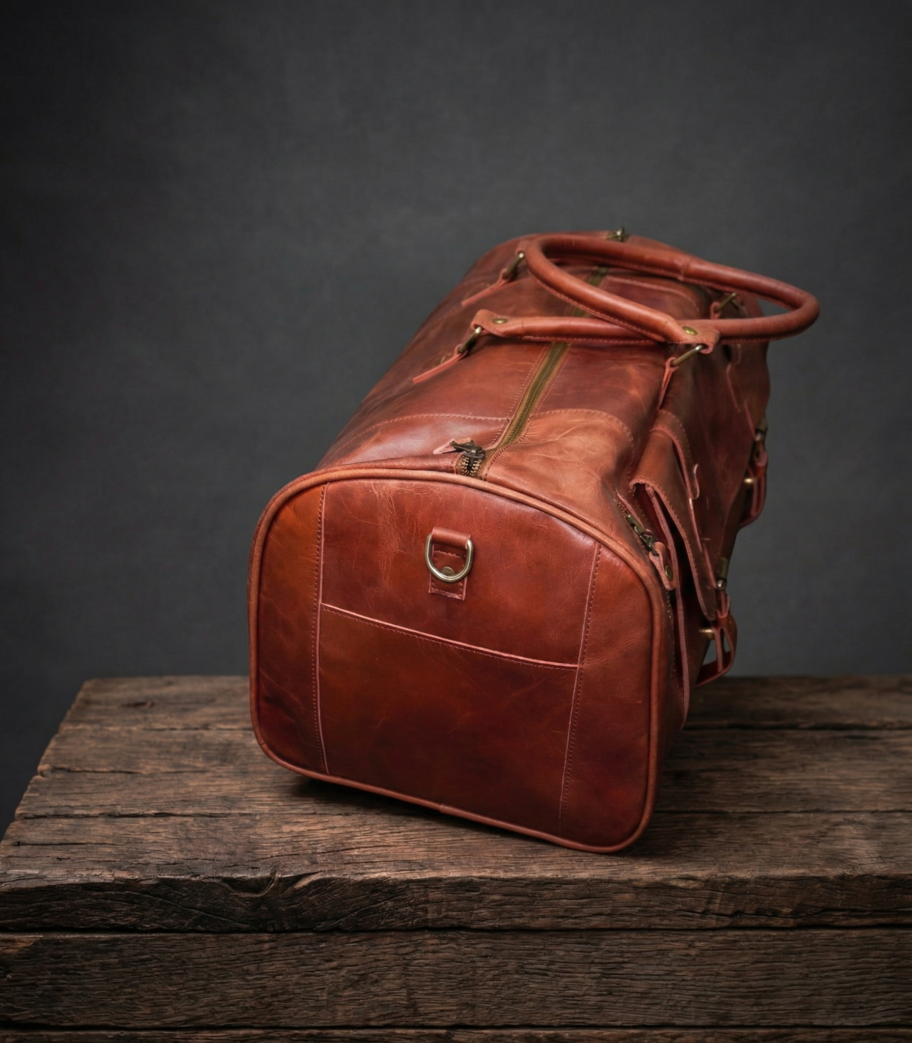 Premium Handcrafted Genuine Leather Duffel Bag - Large Travel Carry-on Gym Bag (Brown)