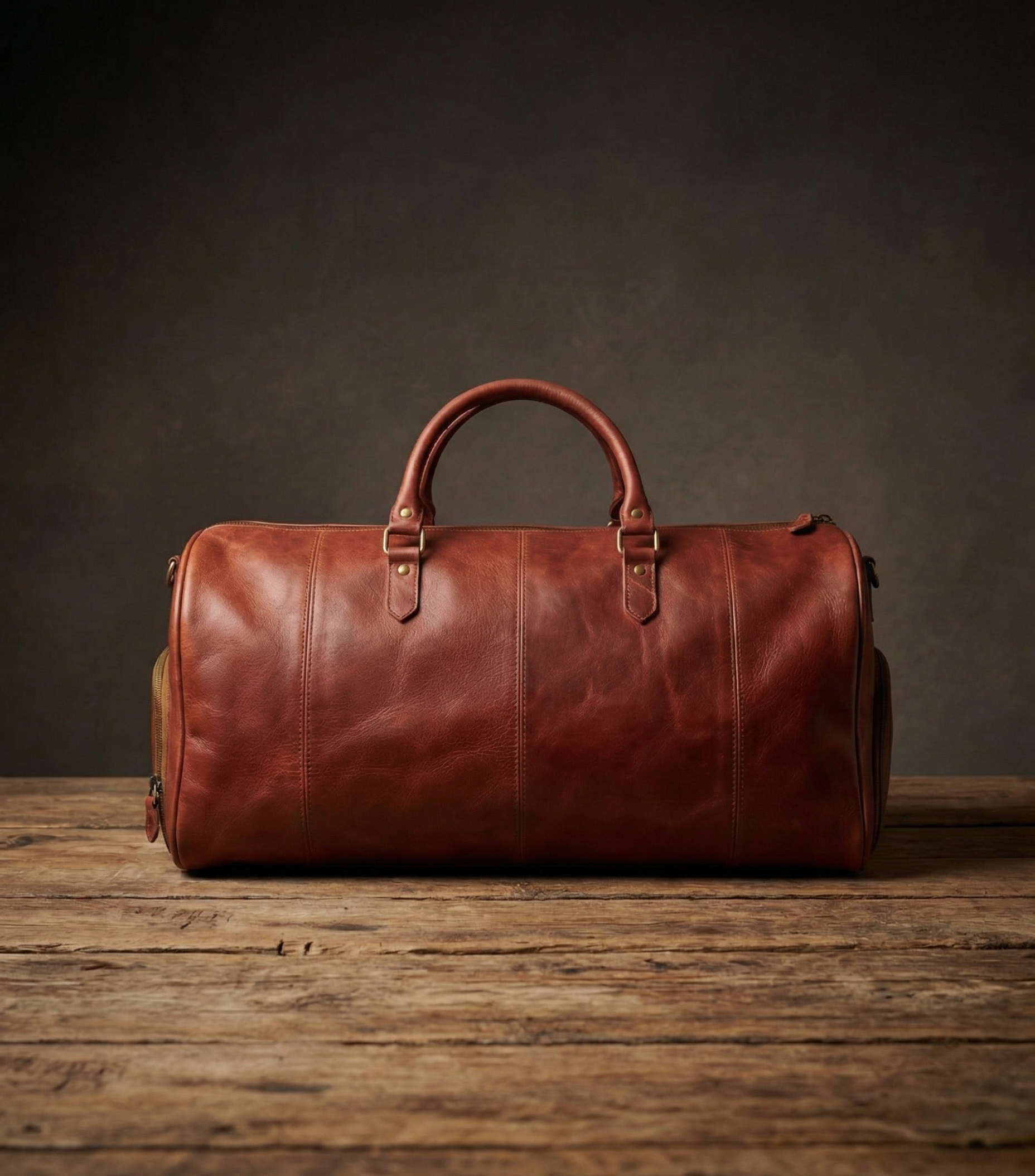 Premium Handcrafted Genuine Leather Duffel Bag - Large Travel Carry-on Gym Bag (Brown)