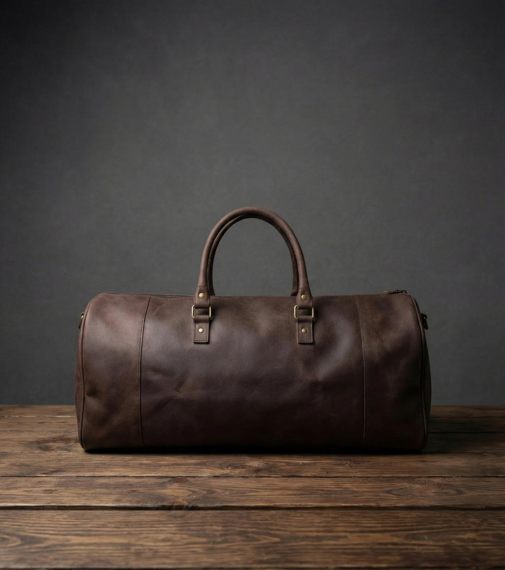 Premium Handcrafted Genuine Leather Duffel Bag - Large Travel Carry-on Gym Bag (Brown)