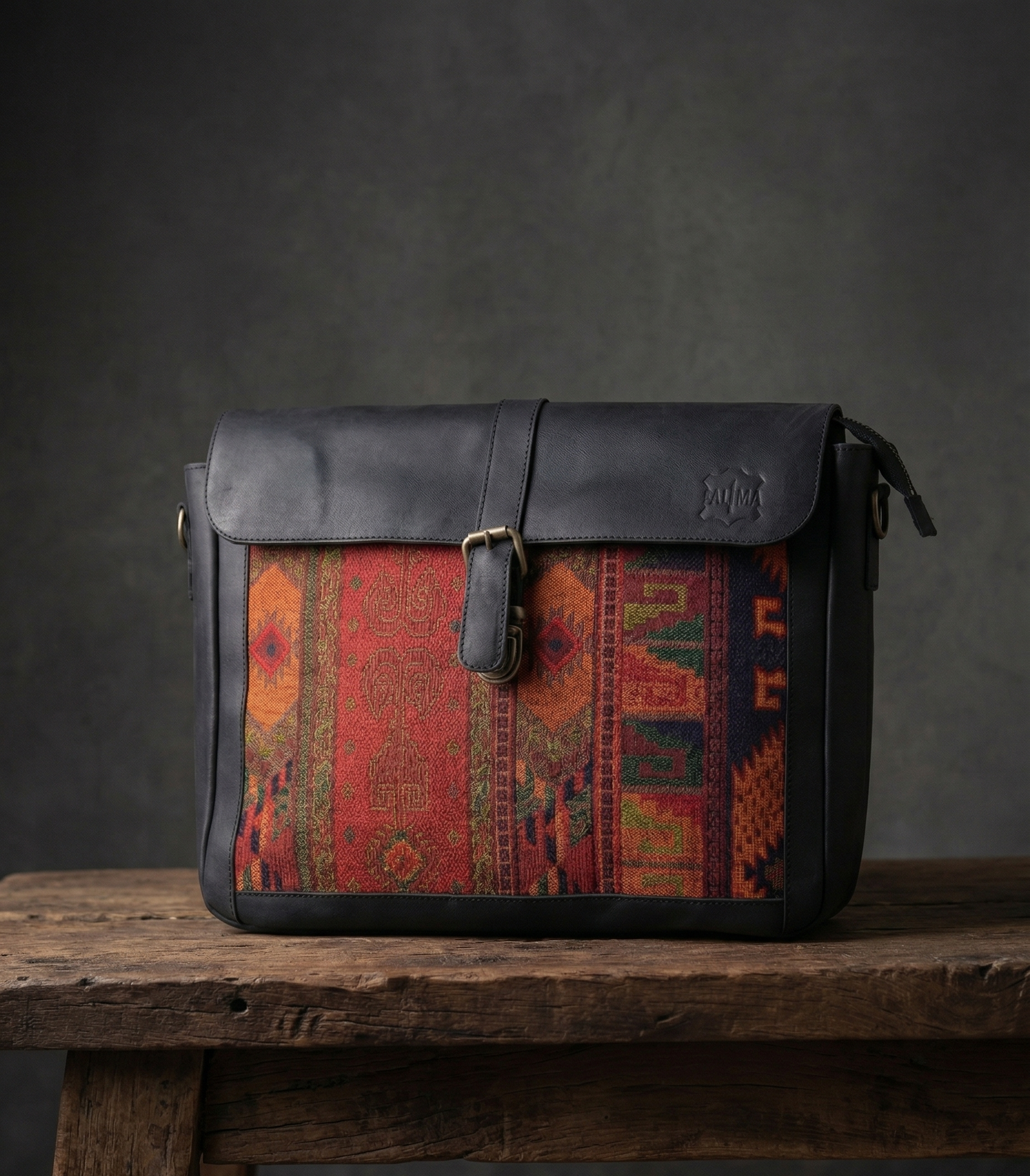 Handcrafted Heritage Leather Messenger Bag | Artisan Woven Front with Multiple Utility Pockets | Premium Crossbody Satchel for Travel & Work