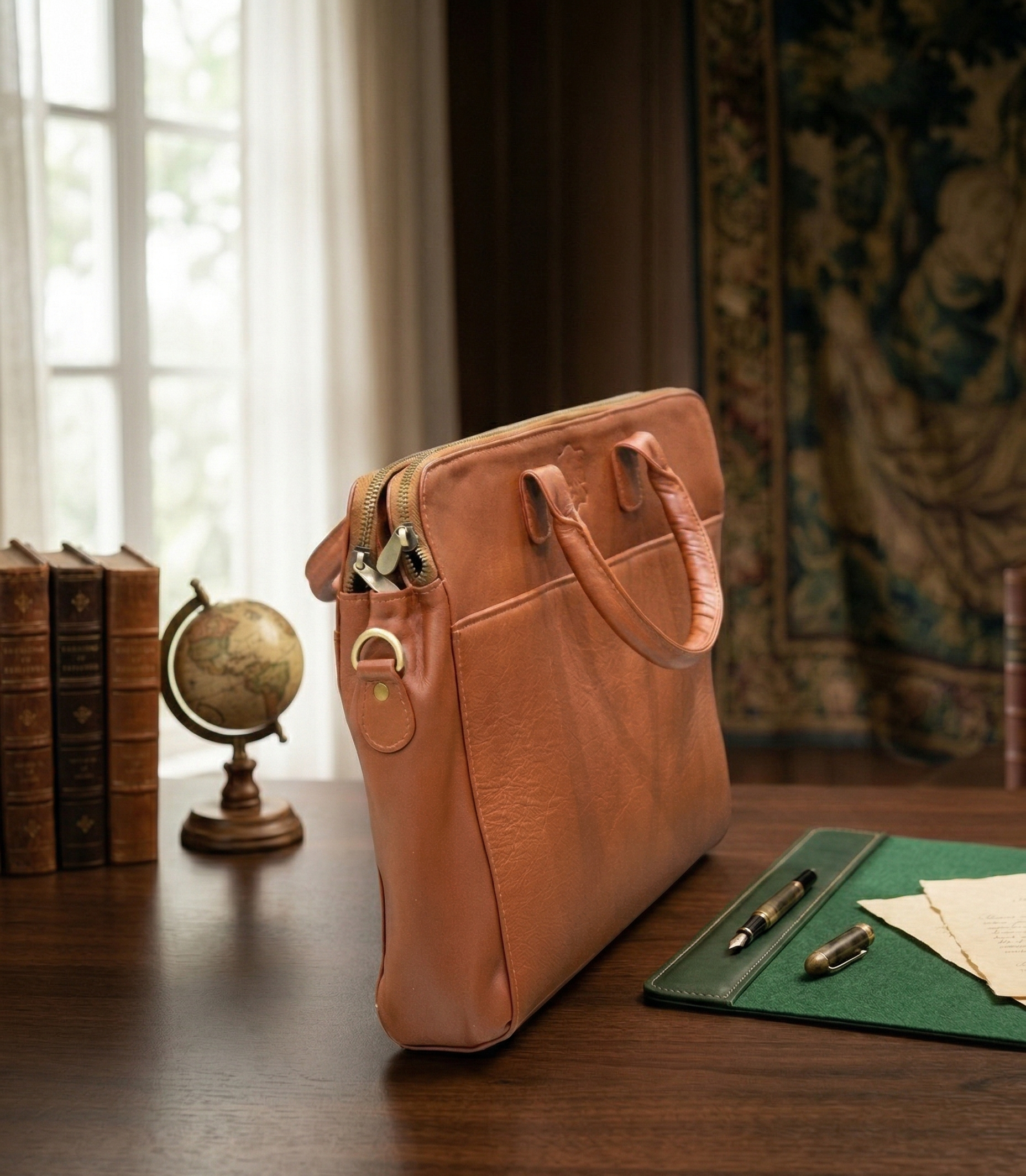 Premium Unisex Genuine Leather Briefcase - Slim Laptop Messenger Bag & Business Professional Crossbody Shoulder Bag (Black)