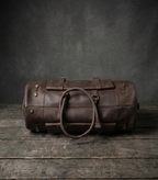 Premium Handcrafted Genuine Leather Duffel Bag - Large Travel Carry-on Gym Bag (Brown)