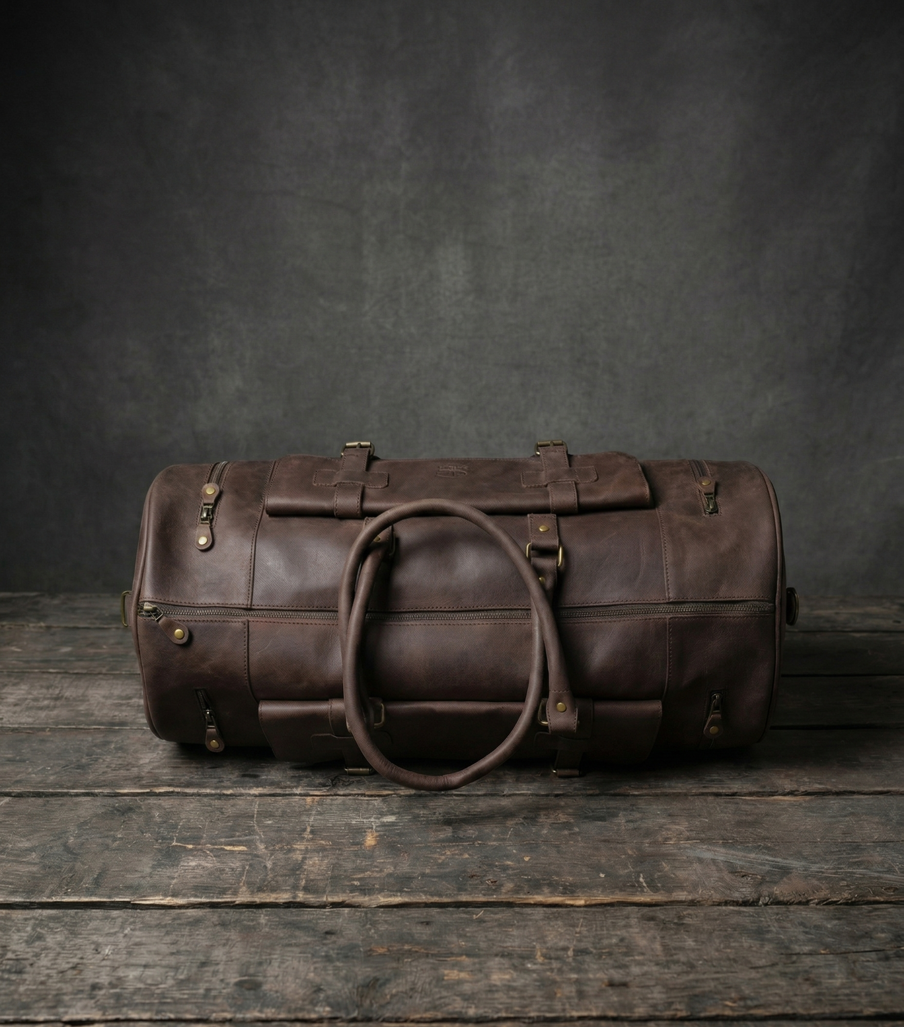 Premium Handcrafted Genuine Leather Duffel Bag - Large Travel Carry-on Gym Bag (Brown)