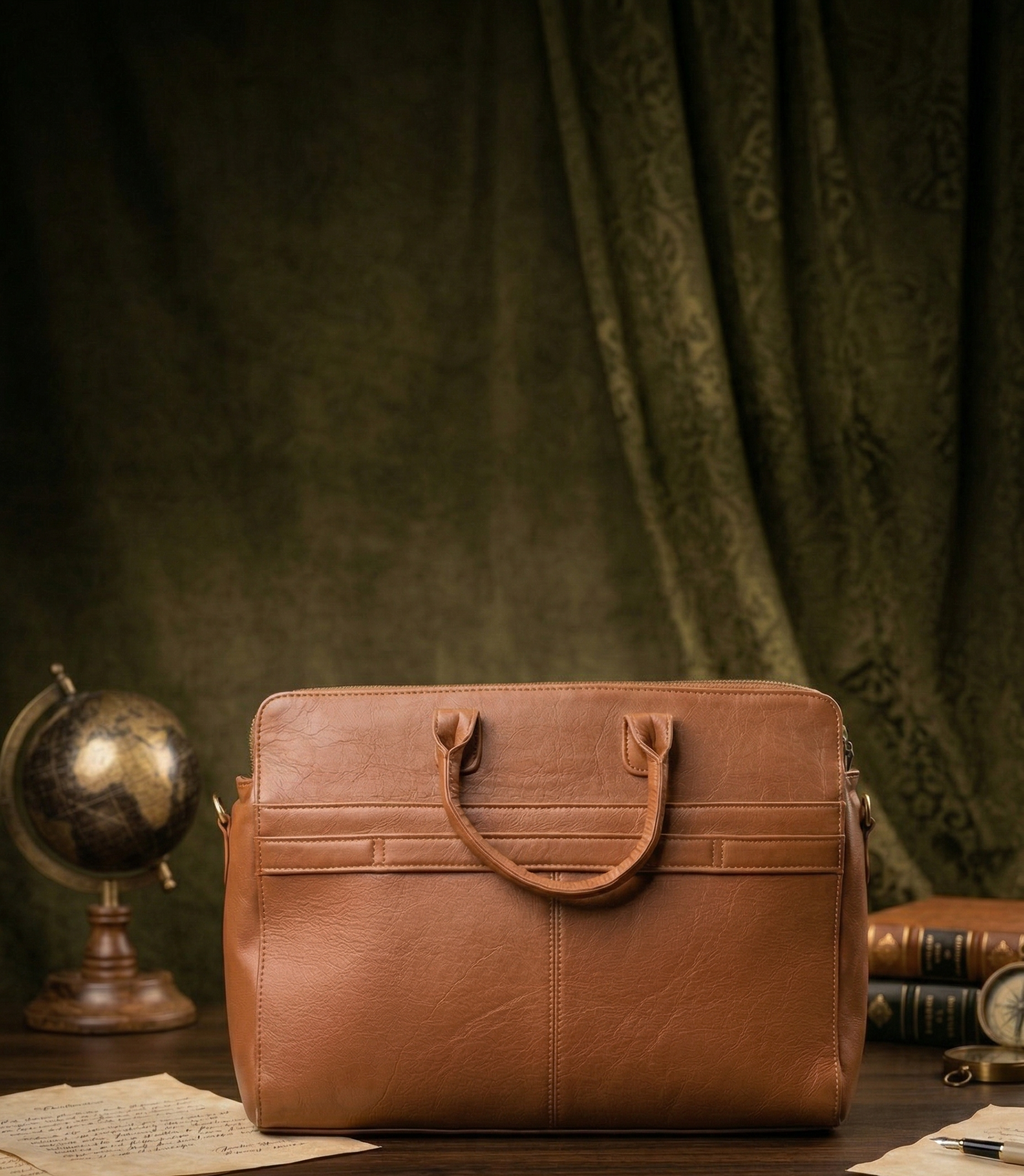 Premium Unisex Genuine Leather Briefcase - Slim Laptop Messenger Bag & Business Professional Crossbody Shoulder Bag (Black)