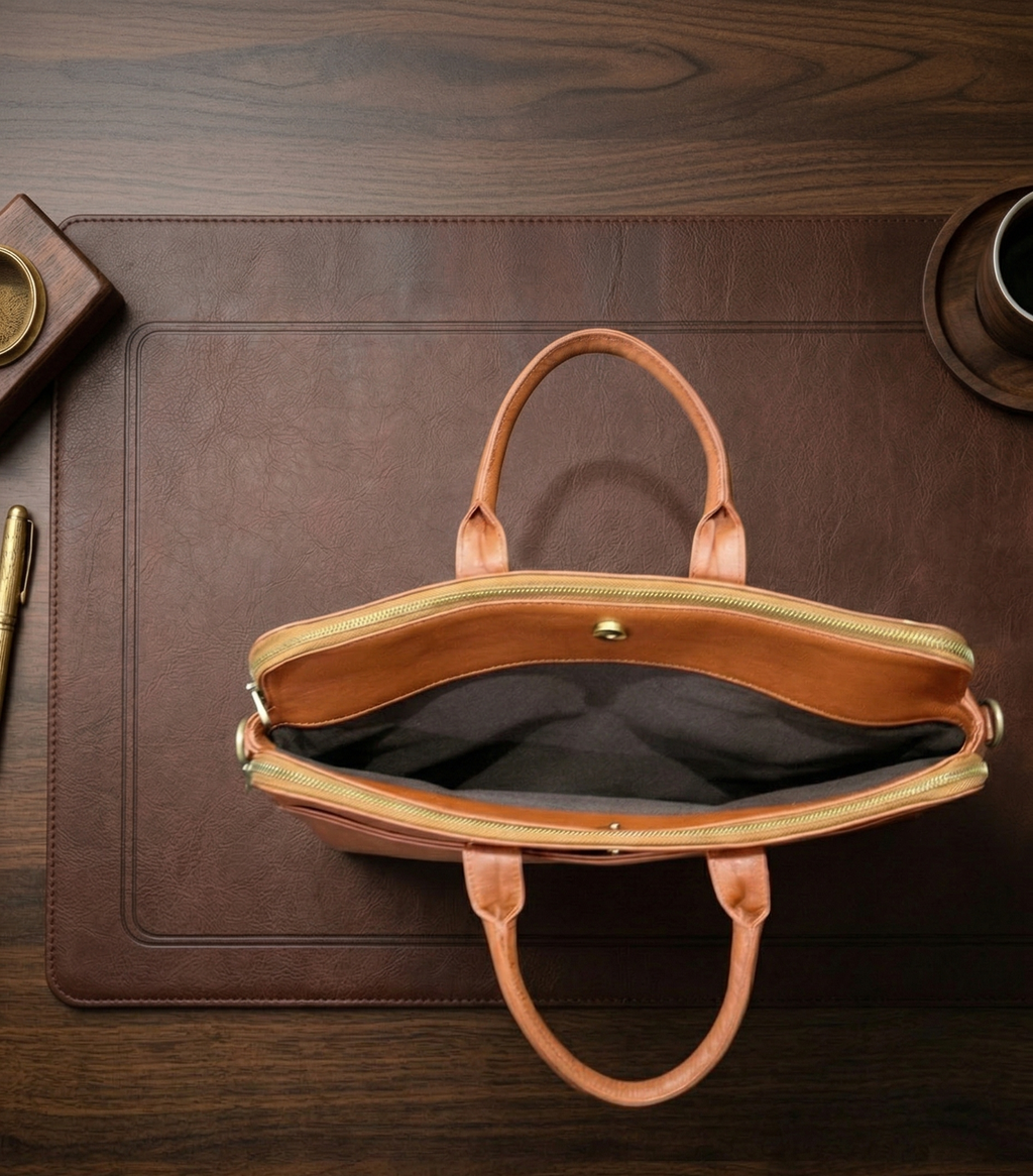 Premium Unisex Genuine Leather Briefcase - Slim Laptop Messenger Bag & Business Professional Crossbody Shoulder Bag (Black)