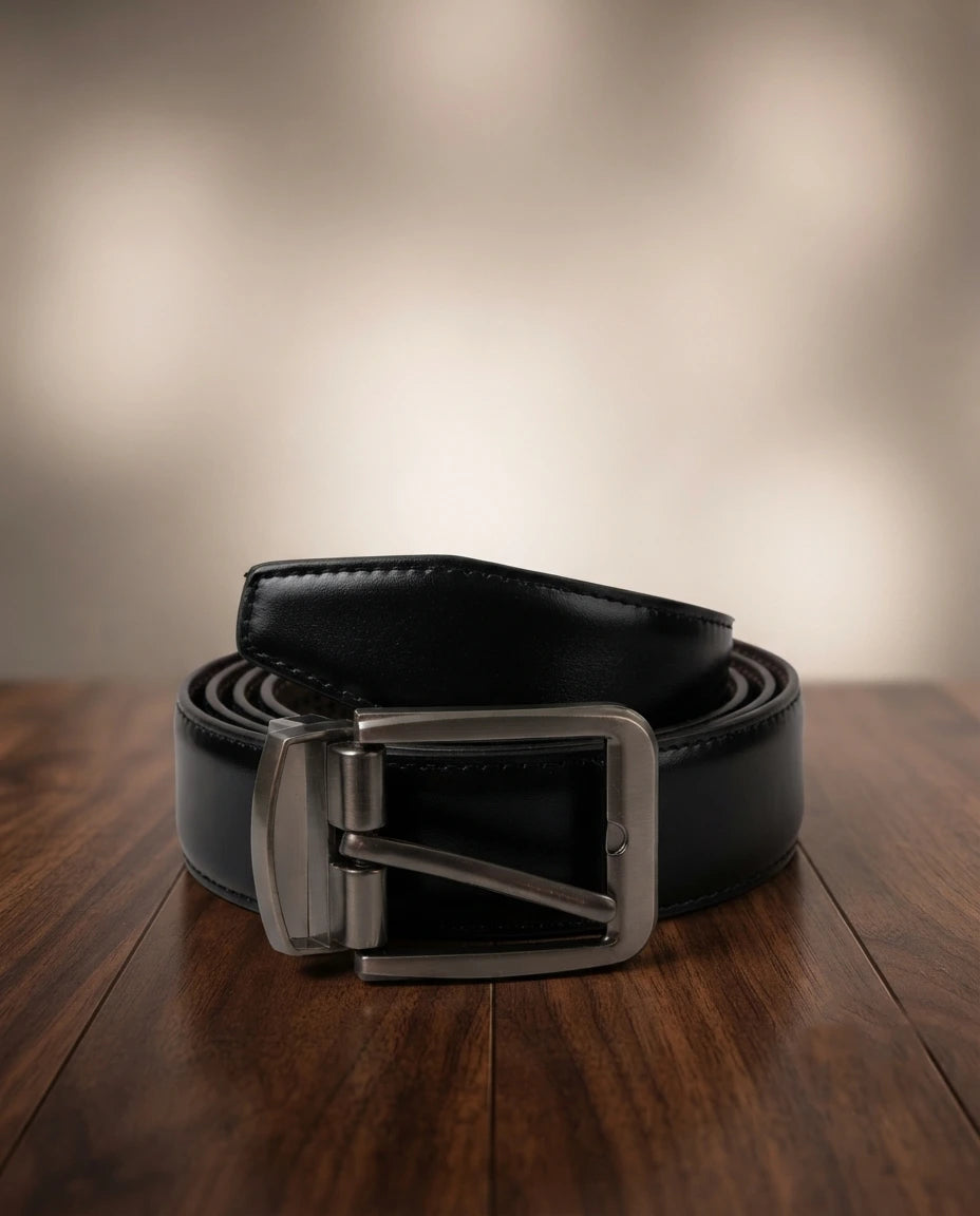 FAUMA Reversible Black & Brown Leather Belt with Rotating Buckle