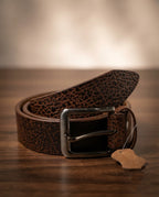 FAUMA Cognac Pebbled Leather Belt with Silver Buckle