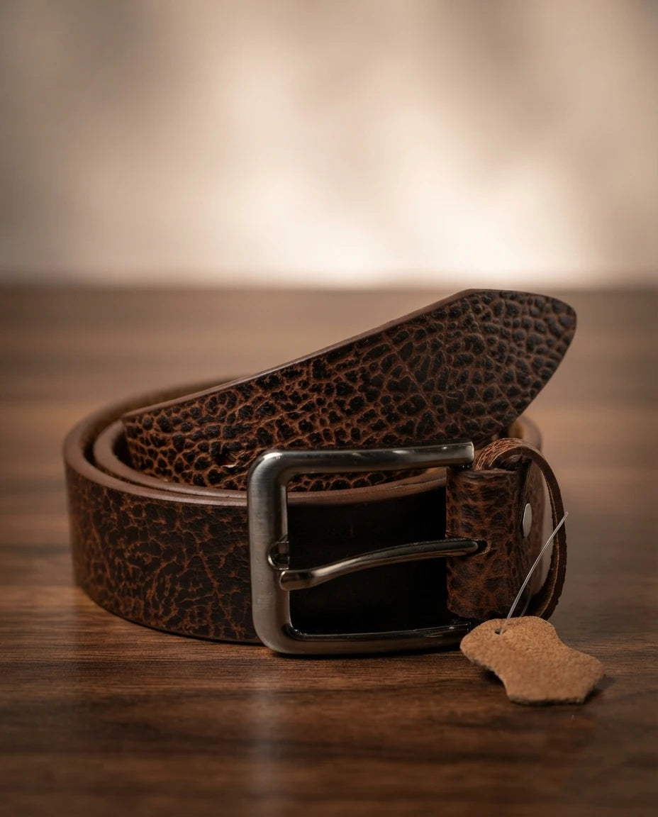FAUMA Cognac Pebbled Leather Belt with Silver Buckle