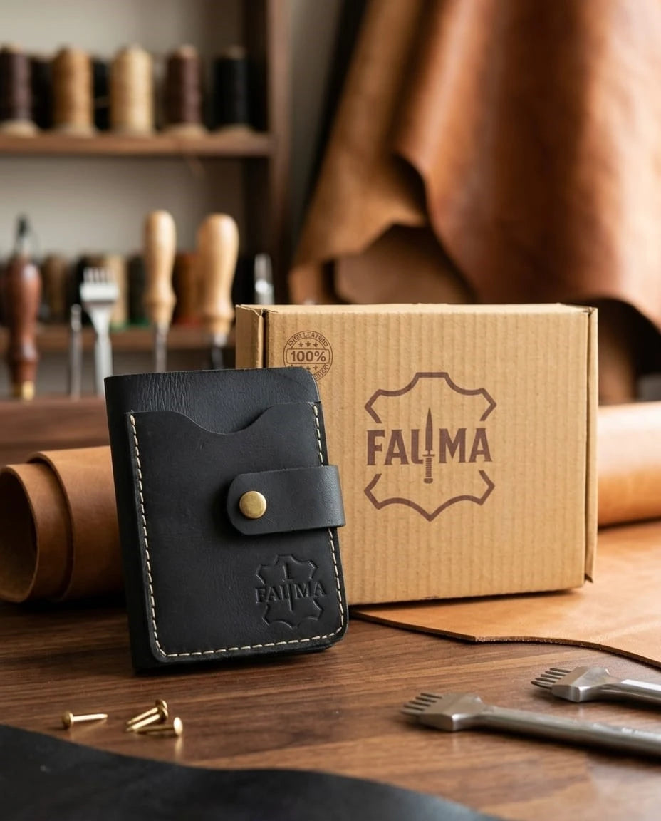 FAUMA Slim Black Leather Card Holder Wallet