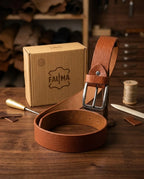 FAUMA Tan Genuine Leather Belt with Silver Pin Buckle