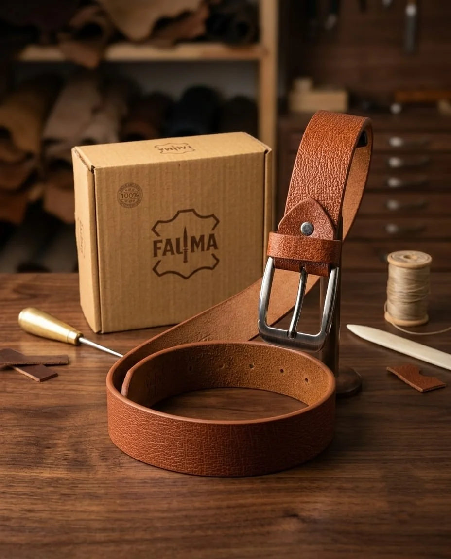 FAUMA Tan Genuine Leather Belt with Silver Pin Buckle