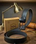 FAUMA Black Leather Belt with Silver Double-Loop Buckle