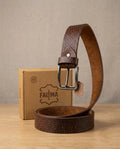 FAUMA Cognac Pebbled Leather Belt with Silver Buckle