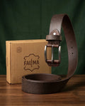 FAUMA Dark Brown Pebbled Leather Belt with Double-Prong Buckle
