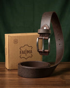 FAUMA Dark Brown Pebbled Leather Belt with Double-Prong Buckle