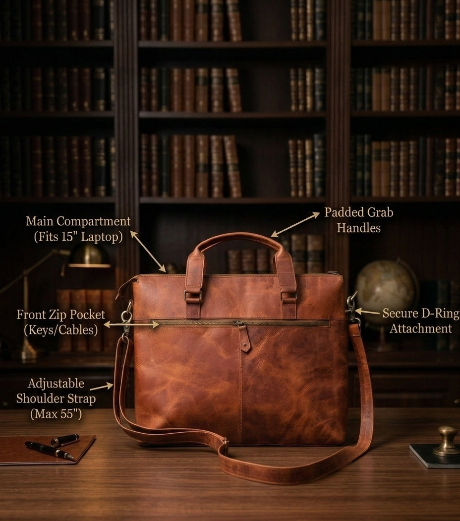 Heritage Vintage Leather Laptop Bag – Rugged Messenger Briefcase for Men