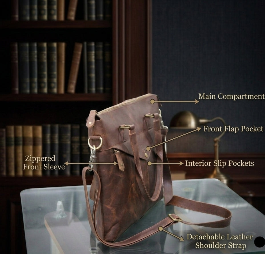 Heritage Vintage Leather Laptop Bag – Rugged Messenger Briefcase for Men