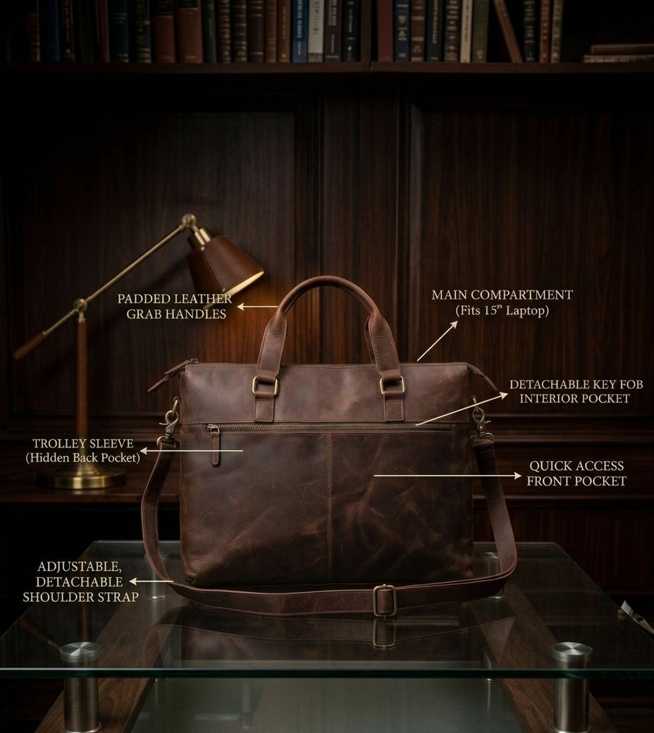 Heritage Vintage Leather Laptop Bag – Rugged Messenger Briefcase for Men
