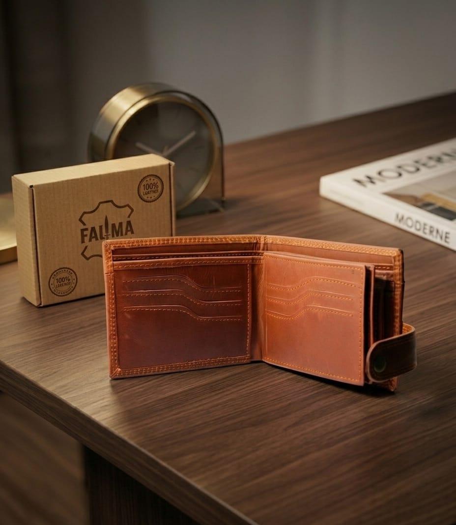 Classic Handcrafted Genuine Leather Bi-Fold Wallet with Secure Snap Closure