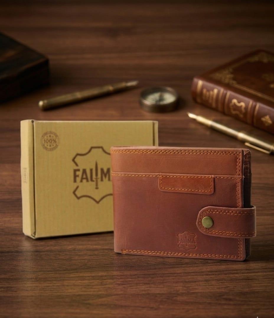 Classic Handcrafted Genuine Leather Bi-Fold Wallet with Secure Snap Closure