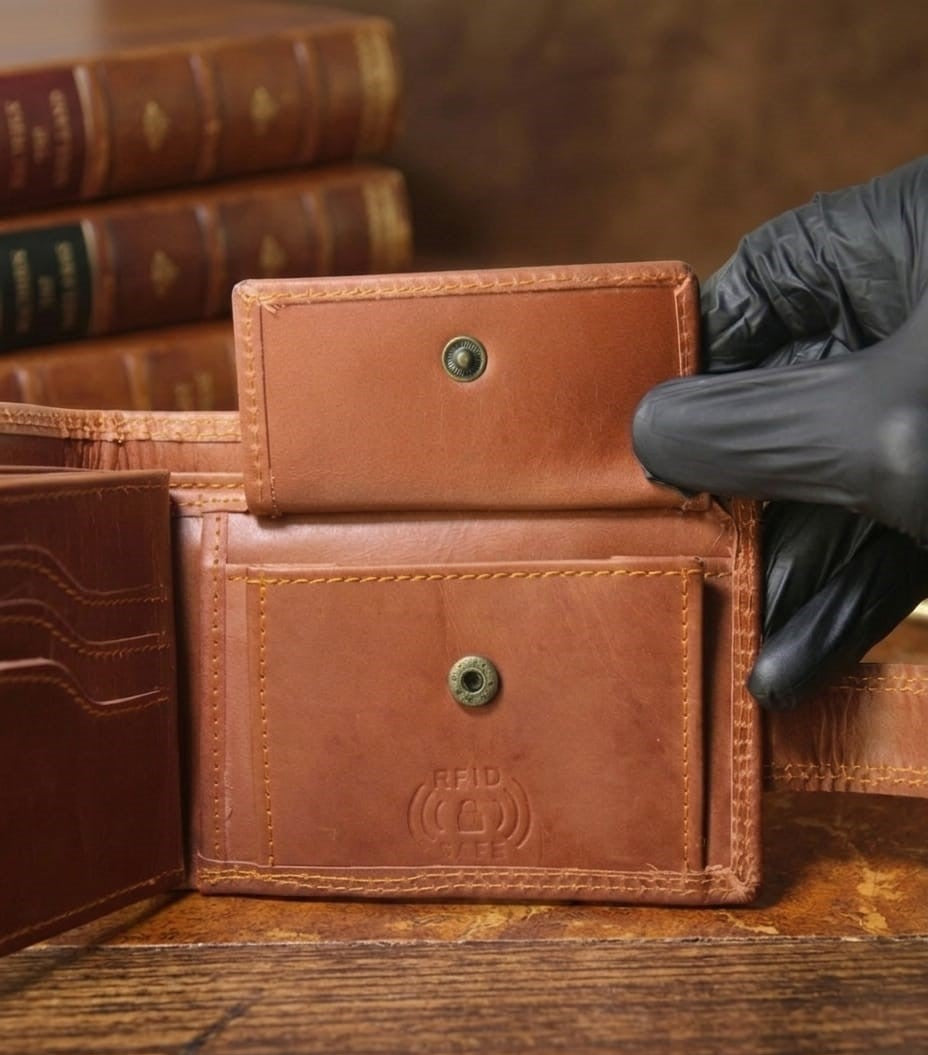Classic Handcrafted Genuine Leather Bi-Fold Wallet with Secure Snap Closure