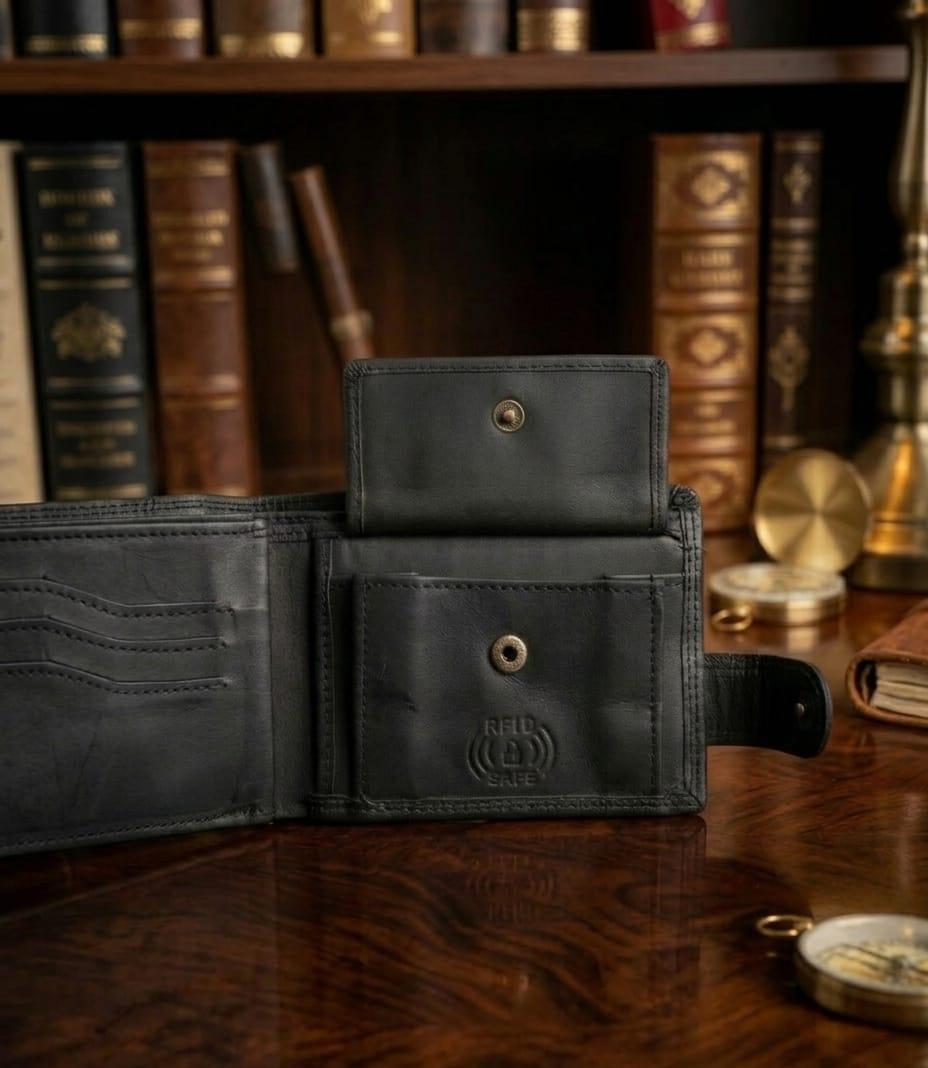 Classic Handcrafted Genuine Leather Bi-Fold Wallet with Secure Snap Closure