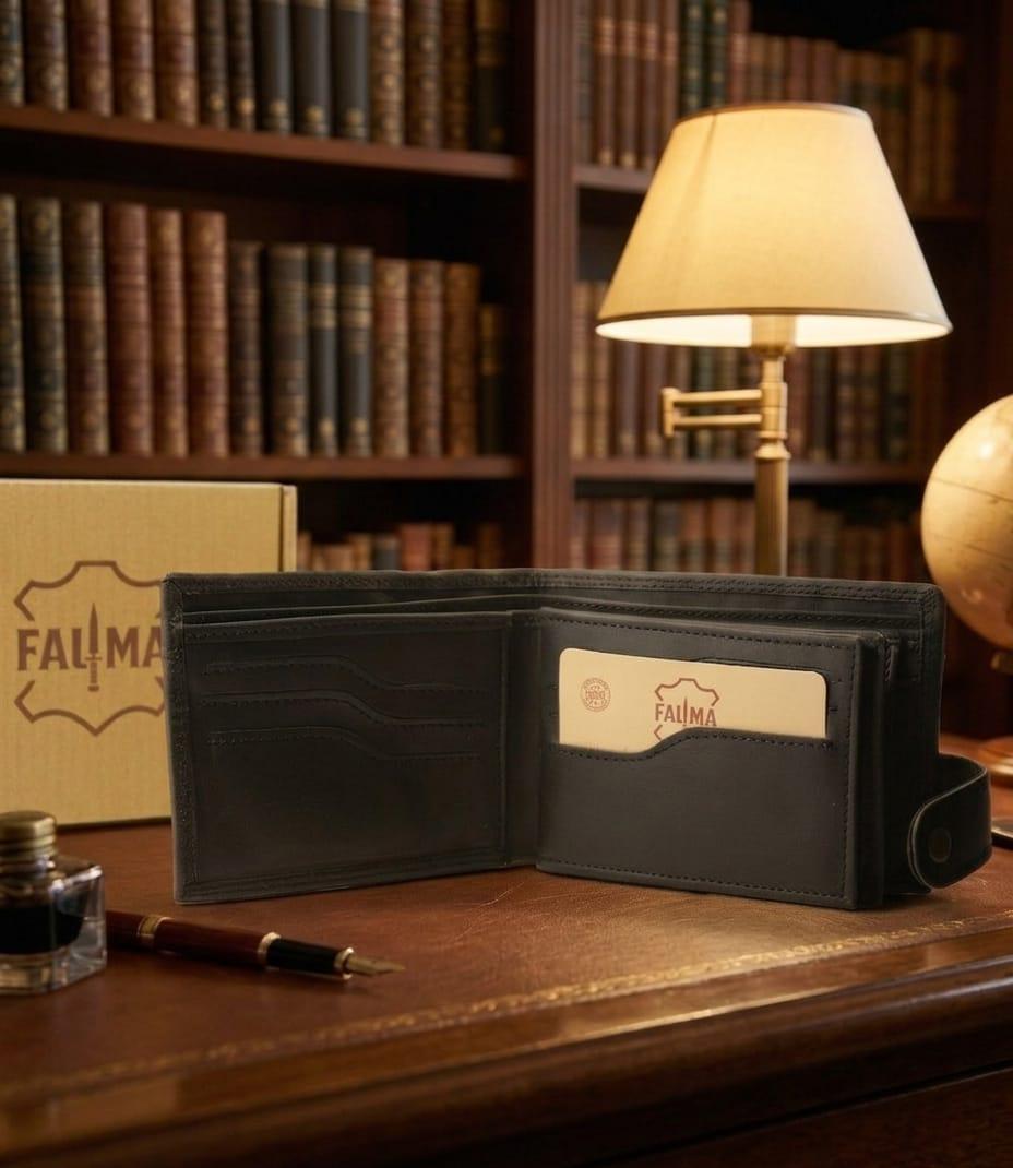 Classic Handcrafted Genuine Leather Bi-Fold Wallet with Secure Snap Closure