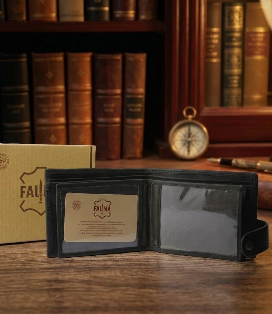 Classic Handcrafted Genuine Leather Bi-Fold Wallet with Secure Snap Closure
