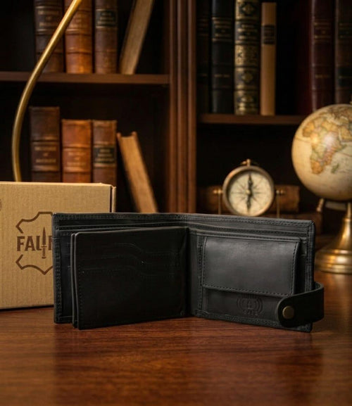 Classic Handcrafted Genuine Leather Bi-Fold Wallet with Secure Snap Closure