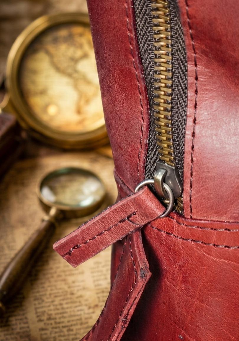 Handcrafted Cherry Red Genuine Leather Backpack | Minimalist Urban Travel Bag