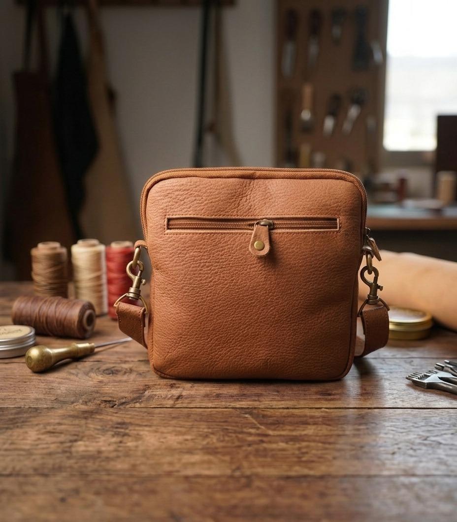 Premium Genuine Leather Crossbody Messenger Bag - Classic Black